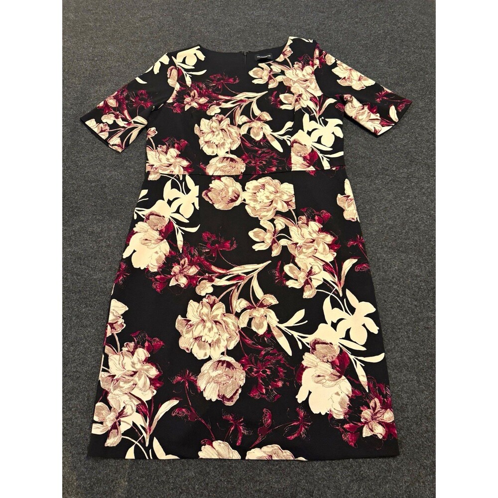 Liz Claiborne Sheath Dress Floral Black Ivory Burgundy Round Neck 18 Plus Zip